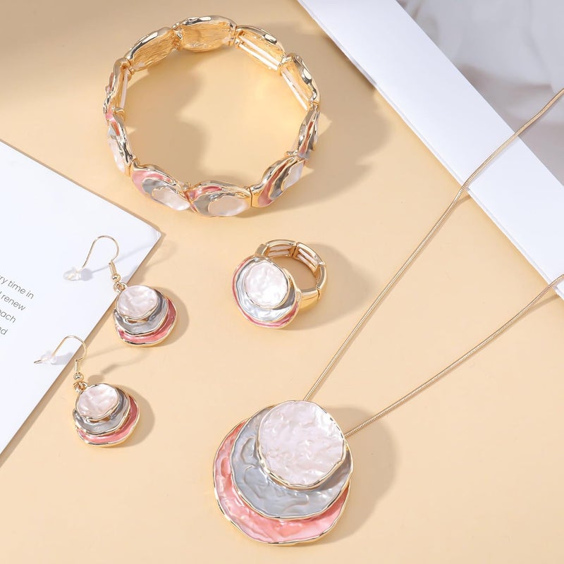 JMScape 4 PCS Western Turquoise Jewelry for Women Boho Vintage Navajo Pearl Necklace Earring Bracelet Ring Set Country Cowgirl Accessories for Gift - Image 3